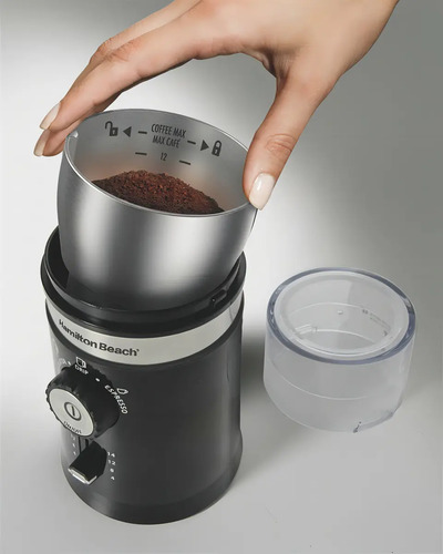 Moedor de Café Elétrico Hamilton Beach Ajustável Inox 150W Triturador Grãos Sementes Cuba Removível