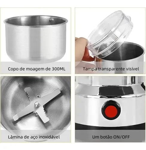 Moedor De Café Elétrico Triturador Aço Inox Grãos Temperos