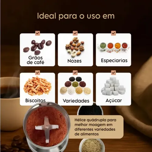 Moedor De Café Elétrico Triturador Aço Inox Grãos Temperos