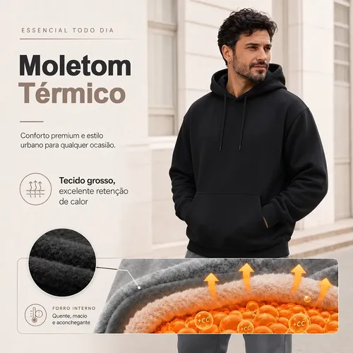 Moletom Canguru Liso Algodão Unissex Térmico Forrado Fleece