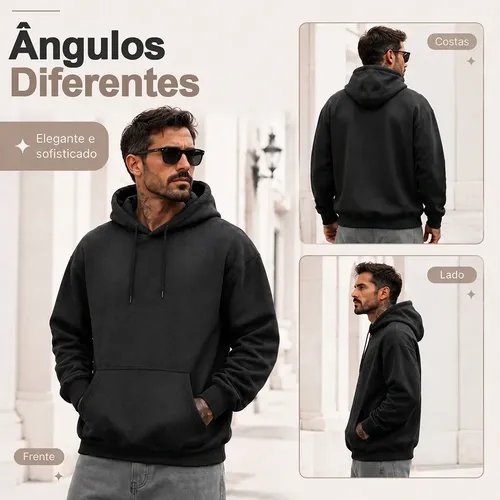 Moletom Canguru Liso Algodão Unissex Térmico Forrado Fleece