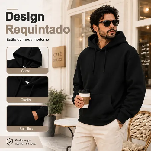 Moletom Canguru Liso Algodão Unissex Térmico Forrado Fleece