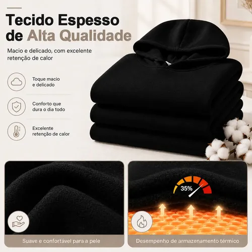 Moletom Canguru Liso Algodão Unissex Térmico Forrado Fleece