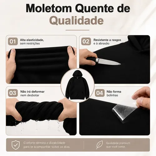 Moletom Canguru Liso Algodão Unissex Térmico Forrado Fleece