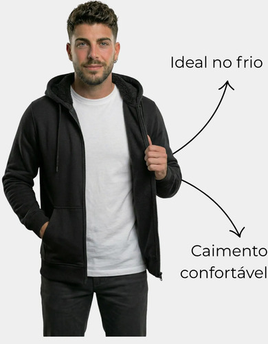 Moletom Liso Masculino Blusa Frio Canguru Flanelado Capuz