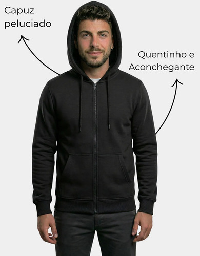 Moletom Liso Masculino Blusa Frio Canguru Flanelado Capuz
