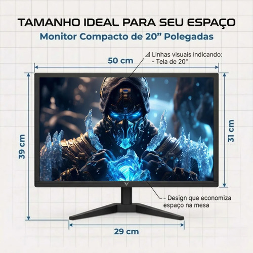 Monitor 20 Polegadas Led Hdmi Vga 1600 X 900 Segunda Tela