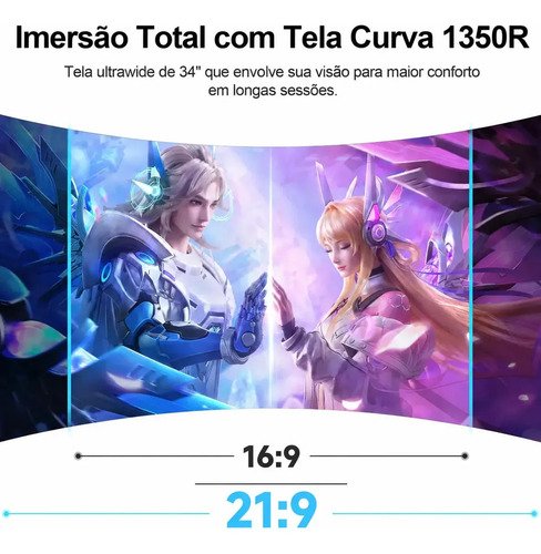 Monitor 34 Ultrawide Curvo Qhd 3440x1440 180hz,1350r,1ms,gtg Preto