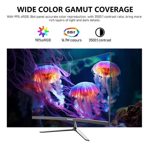 Monitor Curvo Gawfolk 24.5 Fhd 120hz Com Som Integrado Preto