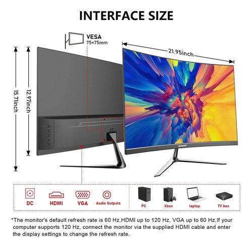 Monitor Curvo Gawfolk 24.5 Fhd 120hz Com Som Integrado Preto