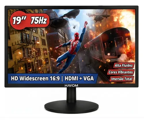 Monitor gamer 19 hd 75hz hdmi vga led pc cftv 127220v hayom