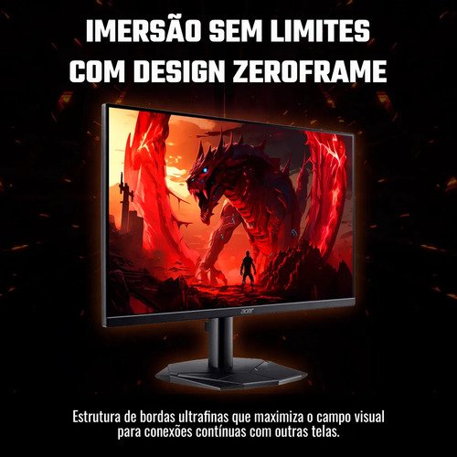 Monitor Gamer 27" Acer Nitro KG0 KG270 P0bi com Tela LED VA Full HD 144Hz 1ms GtoG AMD FreeSync Game Mode 8 Modos 99% sRGB e Design ZeroFrame