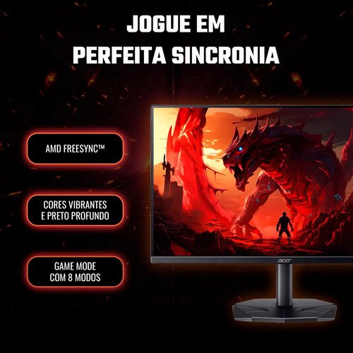 Monitor Gamer 27" Acer Nitro KG0 KG270 P0bi com Tela LED VA Full HD 144Hz 1ms GtoG AMD FreeSync Game Mode 8 Modos 99% sRGB e Design ZeroFrame