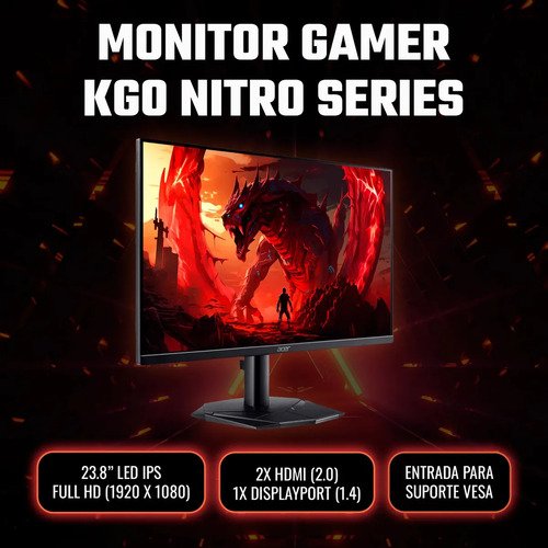 Monitor Gamer Acer Nitro 23.8" KG240Y W3BIIP LED FHD 1 ms 240 Hz
