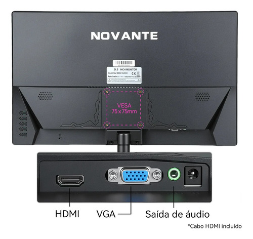 Monitor Gamer LCD 20 Polegadas pc,1600x900 HD,Alto-falantes Integrados,100Hz,Tempo de Resposta 1ms,250cd/m²,72% NTSC,1000:1,HDMI/VGA/AUIDO/DC,Bivolt