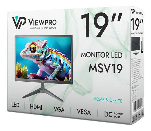 Monitor LED 19" ViewPro Resolução 1440x900 HDMI VGA VESA Preto
