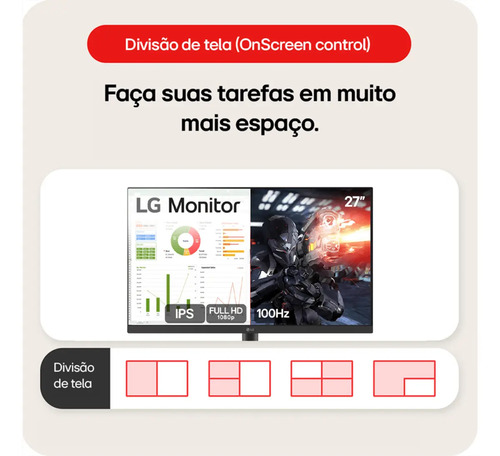 Monitor PC Gamer LG 27” IPS, Full HD, 100Hz, HDMI - 27MS500-B Bivolt