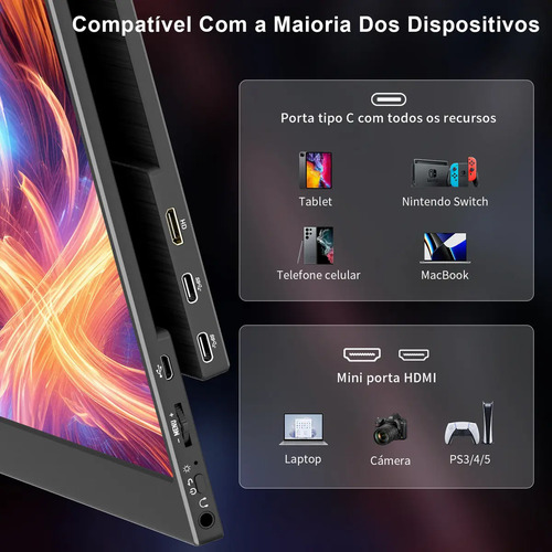Monitor Portátil 15.6''com Usb C Dupla/hdmi Fhd 1080p 60hz