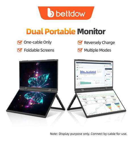 Monitor Portátil Duplo 15.6 Full Hdcom Bolsa Telas Dobráveis Preto