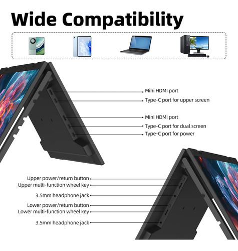 Monitor Portátil Duplo 15.6 Full Hdcom Bolsa Telas Dobráveis Preto