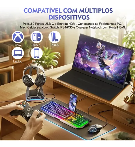 Monitor Portátil Gamer 15.6 Full Hd Ips Usb-c Hdmi Vesa