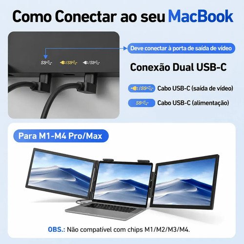 Monitor Portátil Novante Triplo 14" Full HD IPS, USB-C, para Notebook de 14 a 16.5"