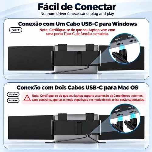 Monitor Portátil Novante Triplo 14" Full HD IPS, USB-C, para Notebook de 14 a 16.5"