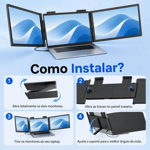 Monitor Portátil Novante Triplo 14" Full HD IPS, USB-C, para Notebook de 14 a 16.5"