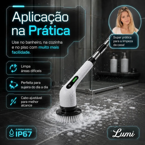 Mop Escova Elétrica Rotatória 9 Em 1 Recarregável USB-C Multiuso Limpeza Para Banheiro Cozinha E Piso