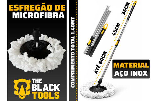 Mop Giratório 360° Balde Inox 8 Litros Centrífuga C/ 2 Refis