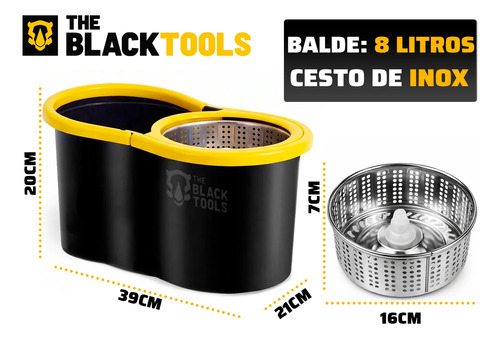 Mop Giratório 360° Balde Inox 8 Litros Centrífuga C/ 2 Refis