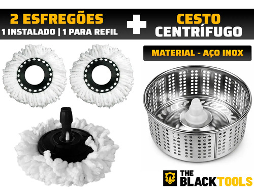 Mop Giratório 360° Balde Inox 8 Litros Centrífuga C/ 2 Refis