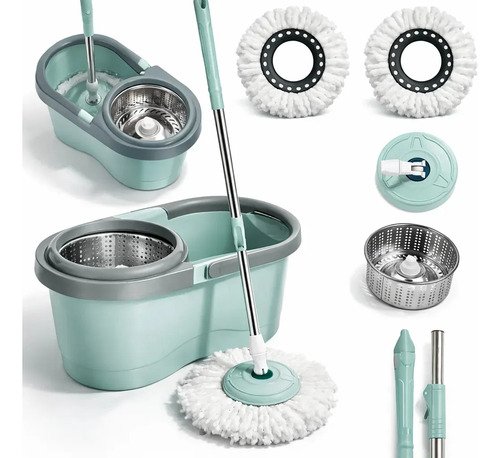 Mop giratorio 8l rodinhas esfregao 130cm cesto inox c refil