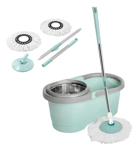 Mop Giratório 8l Rodinhas Esfregão 130cm Cesto Inox C/ Refil