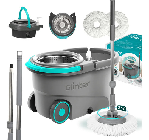 Mop profissional inox 16l com 2 refis de microfibra glinter