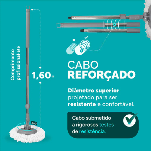 Mop Profissional Inox 16l Com 2 Refis De Microfibra Glinter