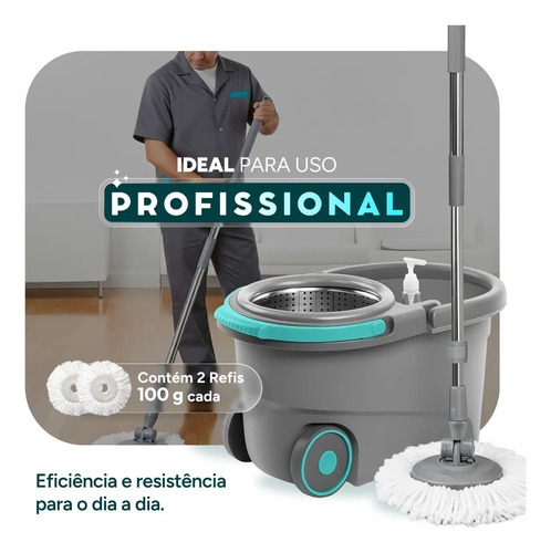 Mop Profissional Inox 16l Com 2 Refis De Microfibra Glinter