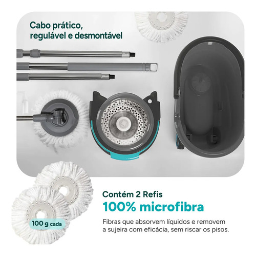 Mop Profissional Inox 16l Com 2 Refis De Microfibra Glinter