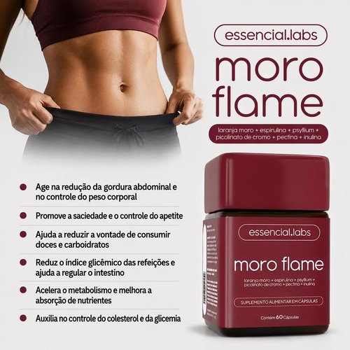 MORO FLAME - Fórmula Avançada Contendo Morosil + Spirulina + Picolinato De Cromo + Psyllium + Inulina + Pectina Cítrica - 60 Cápsulas
