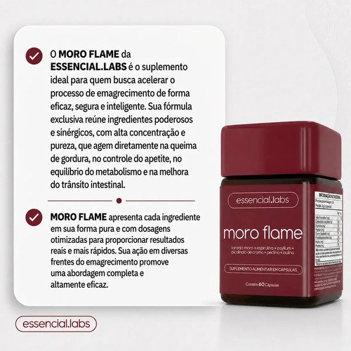 MORO FLAME - Fórmula Avançada Contendo Morosil + Spirulina + Picolinato De Cromo + Psyllium + Inulina + Pectina Cítrica - 60 Cápsulas