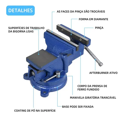 Morsa Torno De Bancada N°5 Profissional Com Mordente Fixo