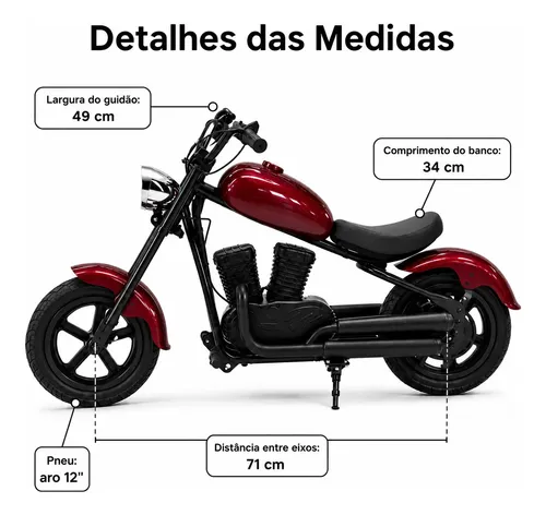 Moto Elétrica Foston X1 Infantil 24v 160w Bluetooth Chopper