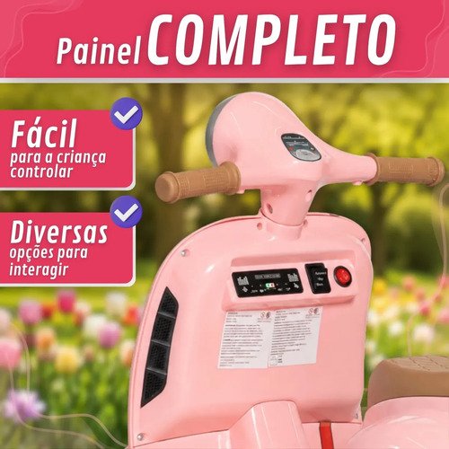 Moto Elétrica Infantil Scooter 6v Recarregável Com Luz E Som Rosa
