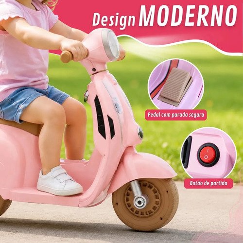 Moto Elétrica Infantil Scooter 6v Recarregável Com Luz E Som Rosa
