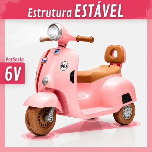Moto Elétrica Infantil Scooter 6v Recarregável Com Luz E Som Rosa