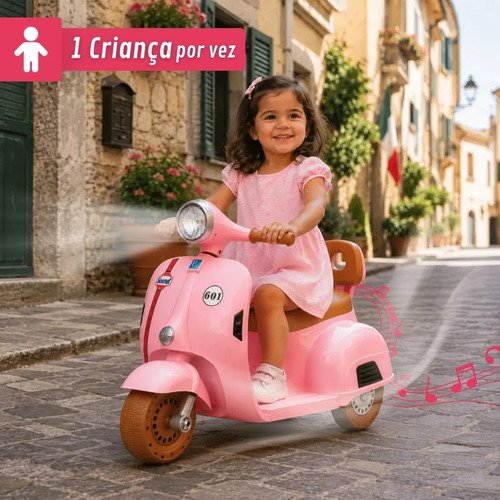 Moto Elétrica Infantil Scooter 6v Recarregável Com Luz E Som Rosa