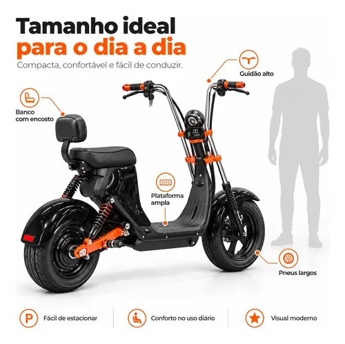 Moto Elétrica Scooter 1000w 48v Adulto Chopper Preta 32km/h