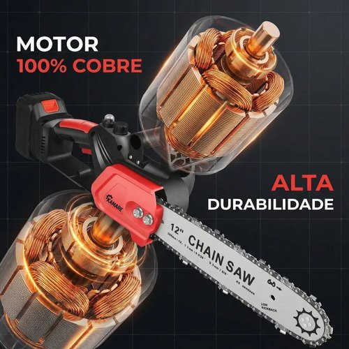 Moto Serra Elétrica 12 Polegadas 2 Baterias 48v Portátil Recarregável Profissional Kamare