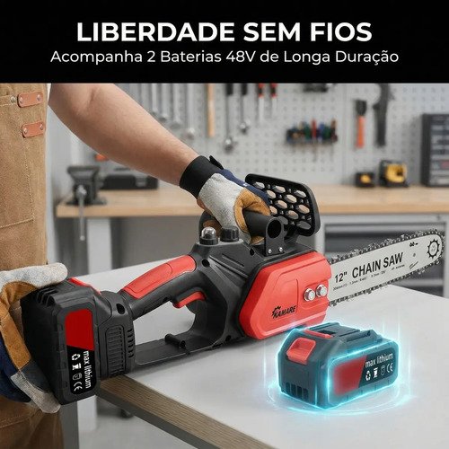 Moto Serra Elétrica 12 Polegadas 2 Baterias 48v Portátil Recarregável Profissional Kamare
