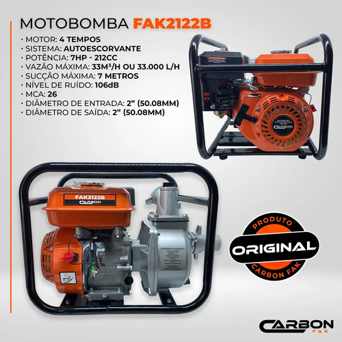 Motobomba 2 Autoescorvante A Gasolina Alta Vazão 7hp 212cc